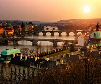 Evening photo of the Charles Bridge in Prague