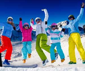 Happy Family Jumping for Ski Picture