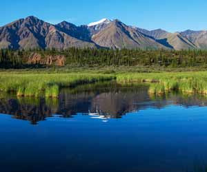 Photo of Mountains and Lake in Wrangell-St. Elias National Park in Alaska