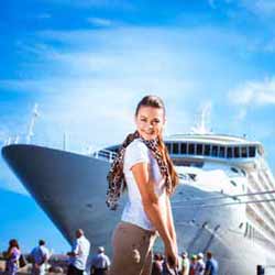 Crew Member Sarah Poses before Reboarding Cruise Ship