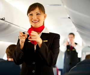 Flight Attendant Doing Preflight Instructions