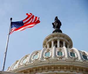 Government Building with US Flag