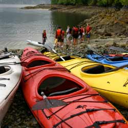 Kayaks on Beach on Guided Kayak Trip