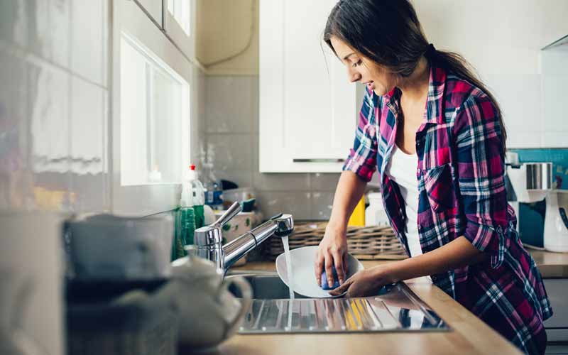 Housekeeping Worker Washing a Dish